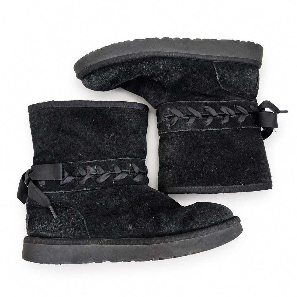 UGG‎ Gita Bow Mini Black Suede Winter Boots 1103757 Womens 7
